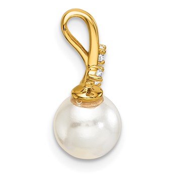 14K Polished 1/15 carat Diamond and White Freshwater Cultured Pearl Chain Slide — alternate view
