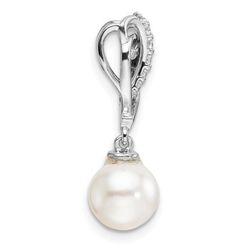 14K White Gold Polished 1/10 carat Diamond and White Freshwater Cultured Pearl Chain Slide — alternate view