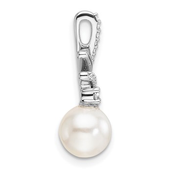 14K White Gold Polished 1/10 carat Diamond and White Freshwater Cultured Pearl Chain Slide — alternate view