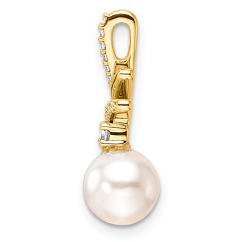 14K Polished 1/10 carat Diamond and White Freshwater Cultured Pearl Chain Slide — alternate view
