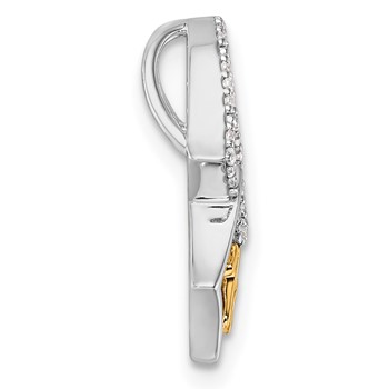 14K Two-tone Polished 1/15 carat Diamond Quinceanera 15 Double Heart Chain Slide — alternate view