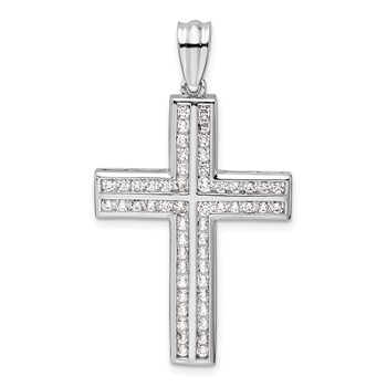 14k White Gold 1 carat Lab Grown Diamond VS/SI+ G+ Complete Double Cross Pendant