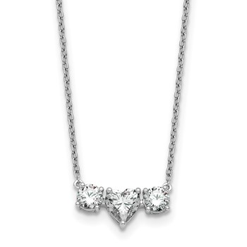 14k White Gold 1 3/8 carat Lab Grown Diamond VS/SI+ G+ Complete 16 inch Three Stone Heart Center Necklace