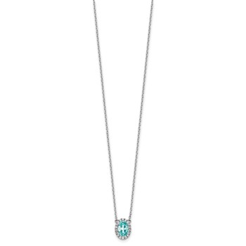 Pure Serenity 14k White Gold 1/8 carat Lab Grown Diamond VS/SI+ G+ and Lab Created Paraiba 18 inch Oval Halo Pendant Necklace — alternate view