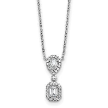 14k White Gold 1/2 carat Lab Grown Diamond VS+ F+ Complete 18 inch Halo Dangle Fashion Necklace