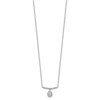 14K White Gold 1/4 carat Diamond Bar with Dangle Pear Halo 18 inch Necklace — alternate view