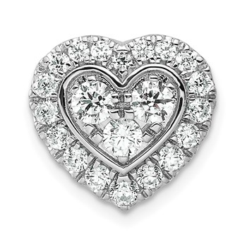 14k White Gold 7/8 carat Lab Grown Diamond VS/SI+ G+ Complete Halo Heart Chain Slide Pendant
