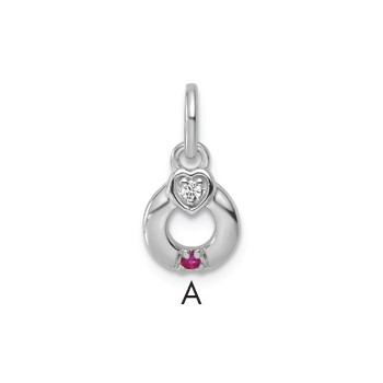 14k WG Dia. Heart w/1 Genuine Birthstone Mother's Circle Pendant
