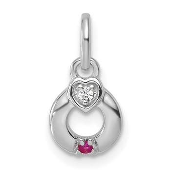 14k WG Dia. Heart w/1 Genuine Birthstone Mother's Circle Pendant — alternate view