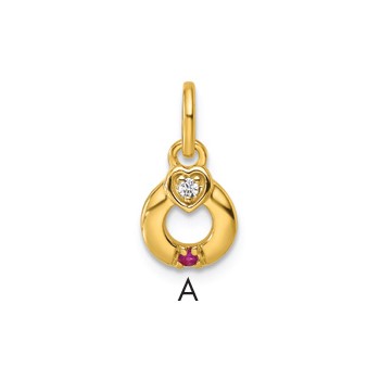 14k Dia. Heart w/1 Synthetic Birthstone Mother's Circle Pendant