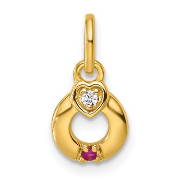 14k Dia. Heart w/1 Synthetic Birthstone Mother's Circle Pendant — alternate view
