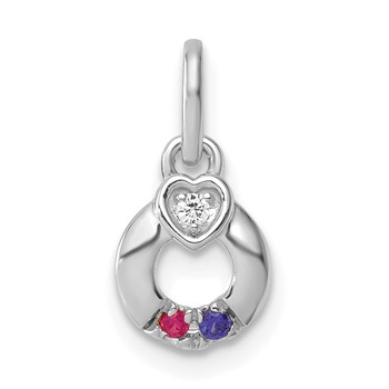 14k WG Dia. Heart w/2 Genuine Birthstone Mother's Circle Pendant — alternate view