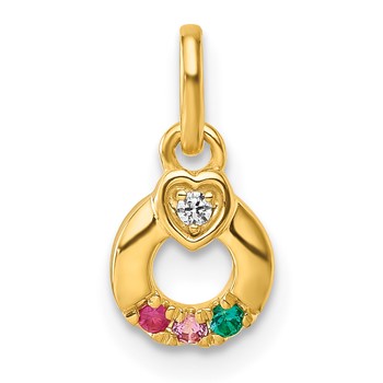 14k Dia. Heart w/3 Synthetic Birthstone Mother's Circle Pendant — alternate view