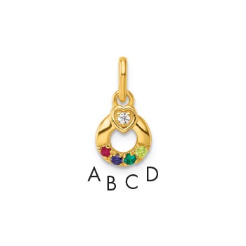 14k Dia. Heart w/4 Genuine Birthstone Mother's Circle Pendant