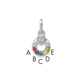 14k WG Dia. Heart w/5 Genuine Birthstone Mother's Circle Pendant