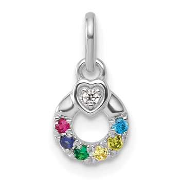 14k WG Dia.  Heart w/6 Synthetic Birthstone Mother's Circle Pendant — alternate view