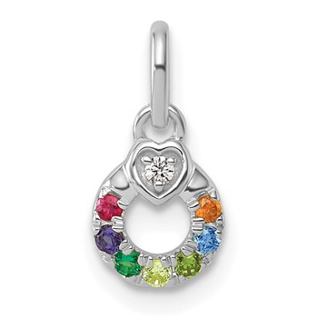 14k WG Dia.  Heart w/7 Synthetic Birthstone Mother's Circle Pendant — alternate view