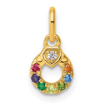 14k Dia Heart w/ 7 Birthstone Mother's Circle Pendant Semi-Mount — alternate view
