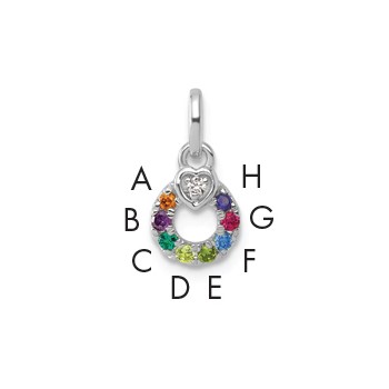 14k WG Dia. Heart w/8 Genuine Birthstone Mother's Circle Pendant