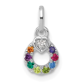 14k WG Dia. Heart w/8 Genuine Birthstone Mother's Circle Pendant — alternate view