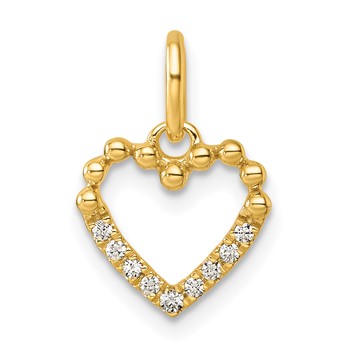 14K Polished Diamond Beaded Heart Pendant