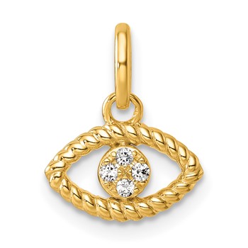 14K Polished Diamond Twisted Edge Evil Eye Pendant