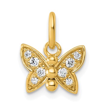 14K Polished Diamond Butterfly Pendant