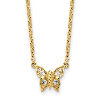 14K Polished 1/10 carat Diamond Butterfly 18 inch Necklace