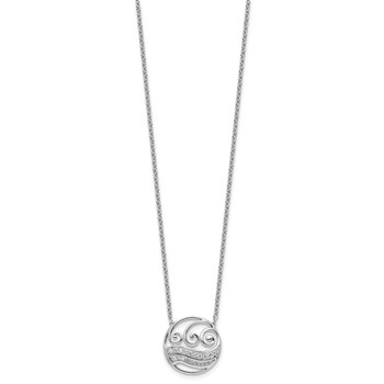 14K White Gold Polished 1/6 carat Diamond Circle with Waves 18 inch Necklace — alternate view
