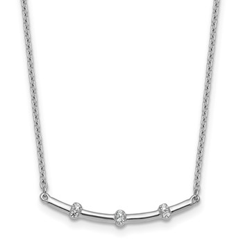 14K White Gold Polished 1/20 carat Diamond Curved Bar 18 inch Necklace