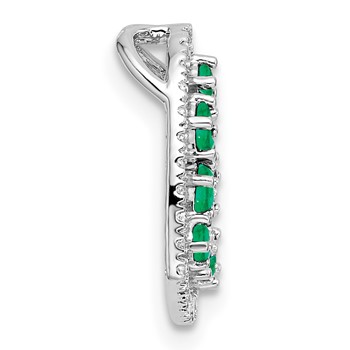 14K White Gold Polished Diamond and Emerald Heart Chain Slide — alternate view