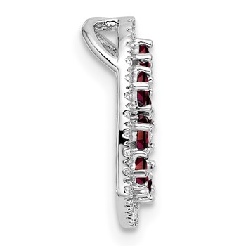 14K White Gold Polished Diamond and Garnet Heart Chain Slide — alternate view
