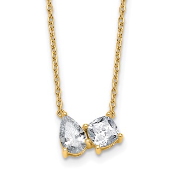 True Origin 14K Yellow Gold 1 3/4 carat Lab Grown Diamond VS+ F+ 18 in Complete Two Stone Necklace