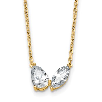 True Origin 14K Yellow Gold 1 5/8 carat Lab Grown Diamond VS+ F+ 18 in Complete Two Stone Necklace