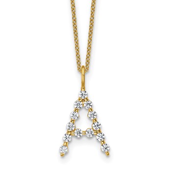 True Origin 14K Yellow Gold 3/8 carat Lab Grown Diamond VS+ F+ Complete Alphabet A Pendant Necklace