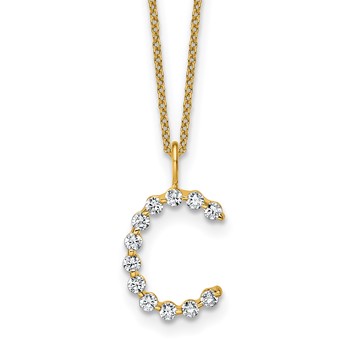 True Origin 14K Yellow Gold 3/8 carat Lab Grown Diamond VS+ F+ Complete Alphabet C Pendant Necklace
