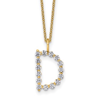 True Origin 14K Yellow Gold 1/2 carat Lab Grown Diamond VS+ F+ Complete Alphabet D Pendant Necklace
