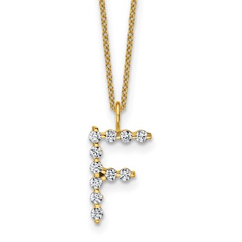 True Origin 14K Yellow Gold 3/8 carat Lab Grown Diamond VS+ F+ Complete Alphabet F Pendant Necklace