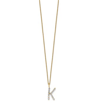 True Origin 14K Yellow Gold 3/8 carat Lab Grown Diamond VS+ F+ Complete Alphabet K Pendant Necklace — alternate view