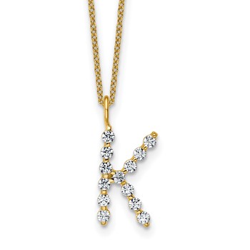 True Origin 14K Yellow Gold 3/8 carat Lab Grown Diamond VS+ F+ Complete Alphabet K Pendant Necklace