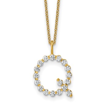 True Origin 14K Yellow Gold 5/8 carat Lab Grown Diamond VS+ F+ Complete Alphabet Q Pendant Necklace