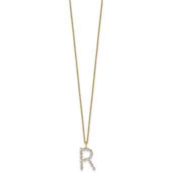 True Origin 14K Yellow Gold 1/2 carat Lab Grown Diamond VS+ F+ Complete Alphabet R Pendant Necklace — alternate view
