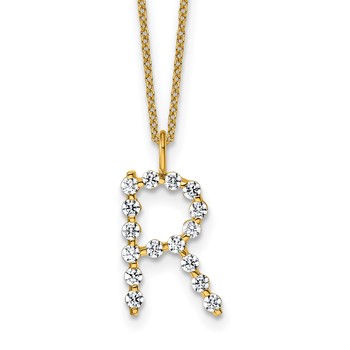 True Origin 14K Yellow Gold 1/2 carat Lab Grown Diamond VS+ F+ Complete Alphabet R Pendant Necklace