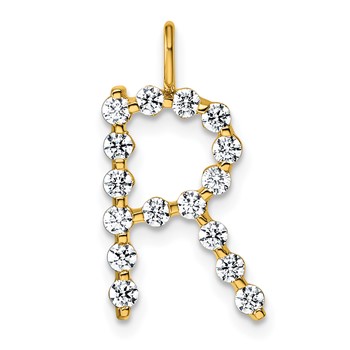 True Origin 14K Yellow Gold 1/2 carat Lab Grown Diamond VS+ F+ Complete Alphabet R Pendant