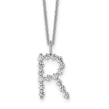 True Origin 14K White Gold 1/2 carat Lab Grown Diamond VS+ F+ Complete Alphabet R Pendant Necklace