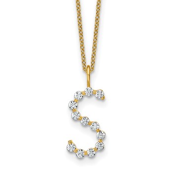 True Origin 14K Yellow Gold 1/2 carat Lab Grown Diamond VS+ F+ Complete Alphabet S Pendant Necklace