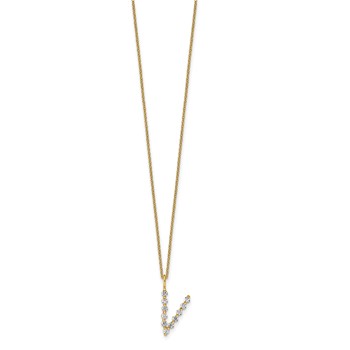 True Origin 14K Yellow Gold 3/8 carat Lab Grown Diamond VS+ F+ Complete Alphabet V Pendant Necklace — alternate view
