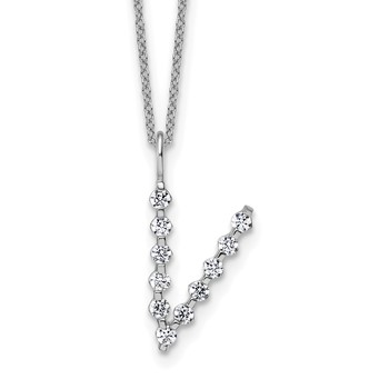 True Origin 14K White Gold 3/8 carat Lab Grown Diamond VS+ F+ Complete Alphabet V Pendant Necklace