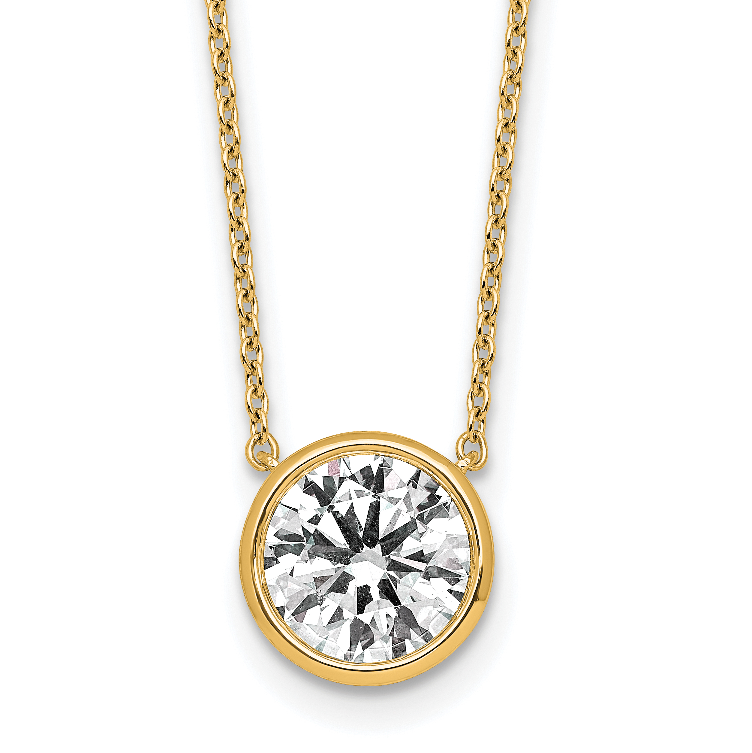 10k 2 1/2ct Certified Lab Grown Dia VS+ F+ Comp Bezel Set 18in Necklace