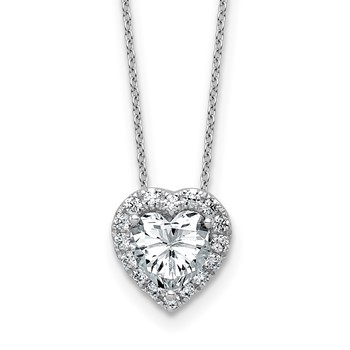 14k White Gold 1 3/4 carat Certified Lab Grown Diamond VS/SI+ G+ Heart Complete 18 inch Halo Pendant Necklace